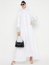 White Rayon Front Open Abaya Burqa with Black Hijab